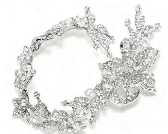 DIY Jewelry Component: Pave Rhinestone Crystal Floral and Leaf Vine Embellishment Applique Supply.