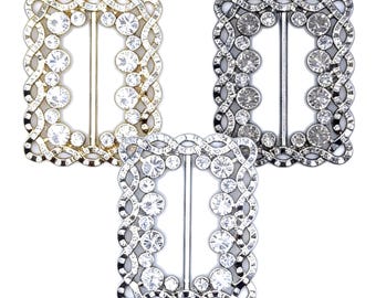 Crystal Rhinestone Belt Slider: Bridal Wedding DIY Craft Supply, Black,Gold,Silver