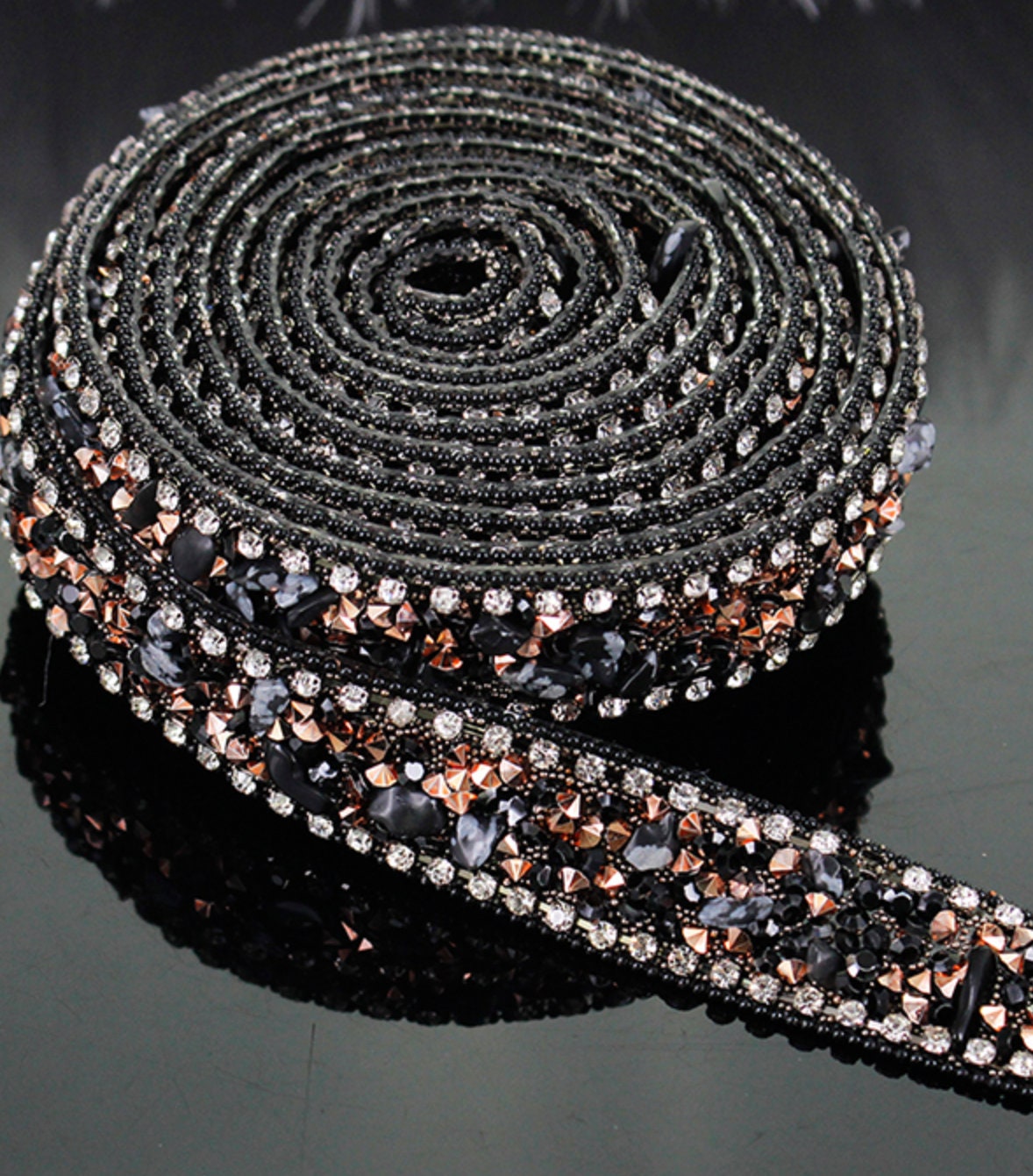Black/Graphite Rhinestone Beaded Trim - per yard – Crystal Couture