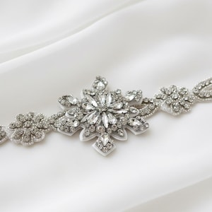 Snowflake Rhinestone Crystal Applique Trim: Bridal Sash Belt Supply