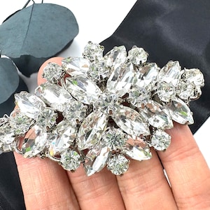 Rhinestone Crystal Wedding Sash Buckle: Silver or Gold, No-Pin Design