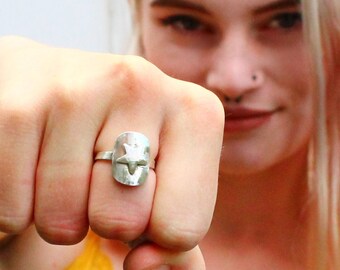 Silver Star Ring, Viking Shield Statement Jewellery