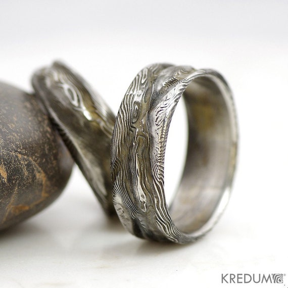 ROMANTIC Wedding DAMASCUS steel Ring RUSTIC Mens and ...