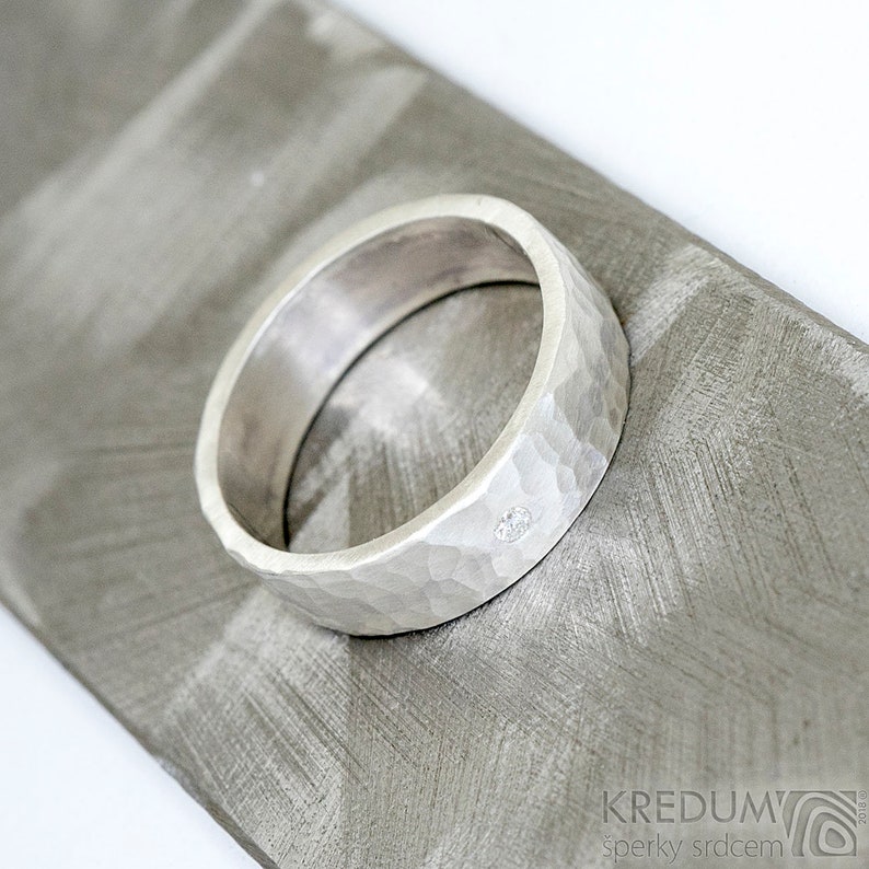 Draill silver with 2 mm diamond Silver DIAMOND hammered band personalized silver band Womens engagement ring Mens engagement band