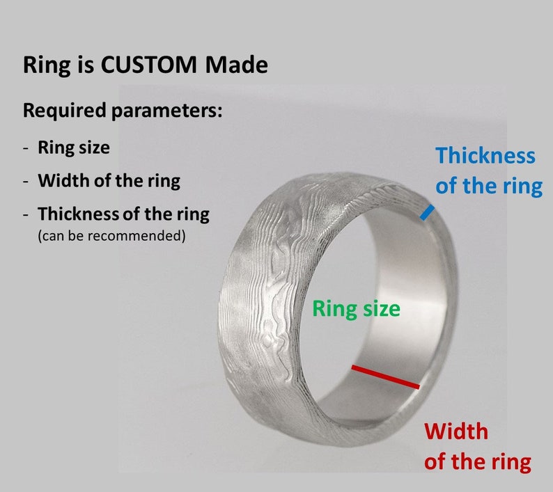 Custom Made Hammered DAMASCUS Wedding Band for Woman or Man HANDMADE Stainless Damascus steel band Mens Engagement Ring Natura white