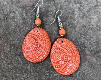 Champa Handmade Ceramic Earrings in Mandarin