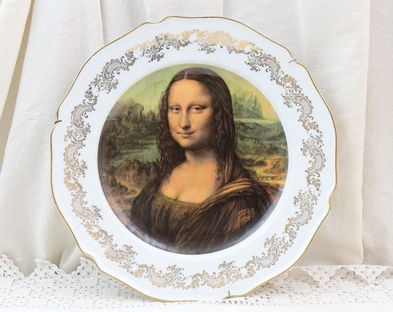 Vintage French Limoges Porcelain Wall Plate with Mona Lisa by Leonardo da Vinci, Retro Decorative Crockery with La Joconde from France