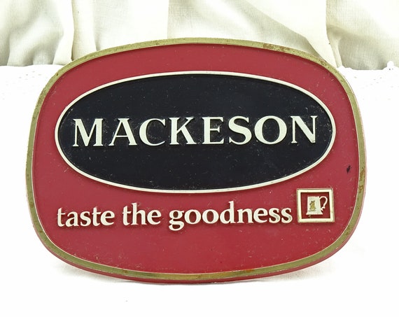 Vintage Mackeson Stout 1960s Advertising Sign in Red and Black with White Lettering on Easel Stand, Collectible Beer Sign from England