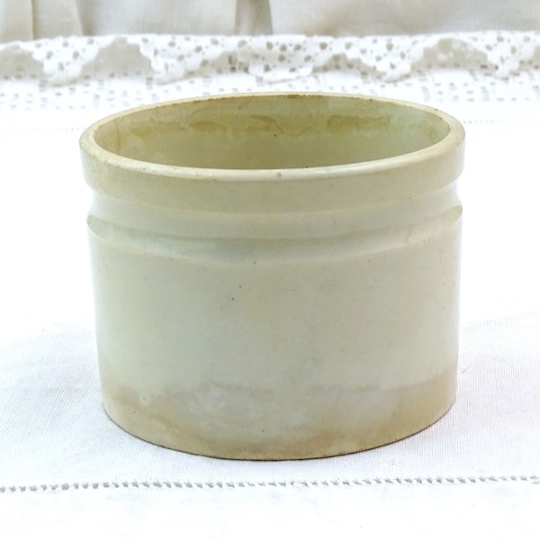 Antique White Ironware Confit Pot made in France, Wide Ceramic Patina Cream Colored Rillette Jar, French Rustic Country Kitchen Decor