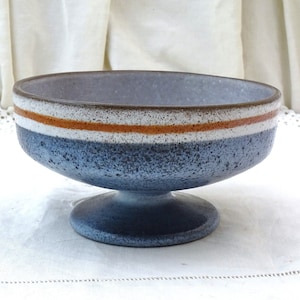 Vintage French Mid Century Onet Daniel Chaponet Blue and Gray Glazed Footed Dish, Retro 1960s Pottery Comport / Tazer, Small Fruit Bowl
