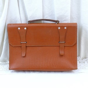 Borsa a tracolla vintage in pelle marrone con maniglia superiore e semplici tracolle, borsa ventiquattrore retrò dalla Francia, porta taccuini/spartiti