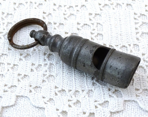 Antique French Pewter Metal Whistle with Hanging Loop, Old Metal Mouth Whistle in the Style of 1775 Revolutionary War Era Officers