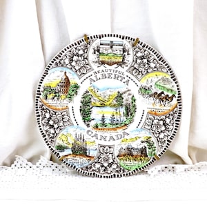 Vintage Souvenir Collectible Wall Plate Alberta Canada by Wood and Sons made in England, Edmonton Jasper Park Banff Calgary Lake Louis