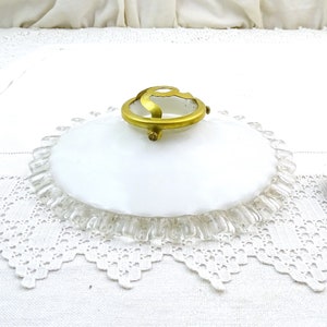 Antique French White Glass Pendant Light Shade with Clear Frilled Edge, Vintage Country Lighting Accessory from France, Farmhouse Decor