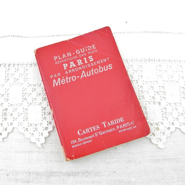 Vintage Book of Metro and Bus Routes in Paris, French Guide Book A to Z of Streets, Retro Maps of Parisian Neighborhoods, Decor France