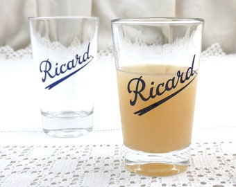 Pair of 2 Small 1950s Vintage French Ricard Aperitif Glasses, Pernod Pastis 51 Bar Drinkware from France, Traditional Provencals Drinks