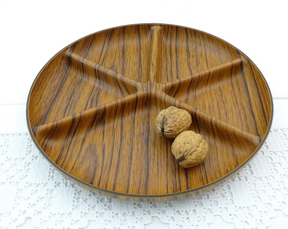 Vintage Mid Century Italian Caleppio Divider Platter in Faux Teak Wood Effect made of Strong Melamine, Retro Divided Plate from Italy