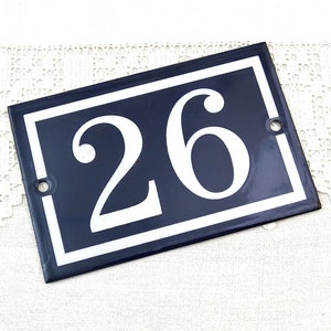 Vintage French Porcelain Enameled Metal House Sign in Blue and White Number 26, Enamelware Street Home from France, Traditional Address Sign image 1