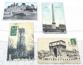 4 French Antique Black and White Postcards of Parisian Monuments L'Hotel de Ville Obelisque Louqsor, Retro Vintage Vacation Souvenir France