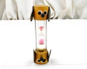 Vintage 1960s Mid Century Fun Dog Themed Egg Timer with Bright Pink Sand, Retro 60s 70s Kitchen Hour Glass,