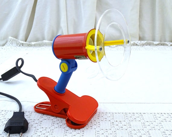 Vintage PGT 1980s Clamp on Desk Lamp in Bright Red Blue and Yellow, Retro Memphis Groupe Style Lighting, Designer Office Light Accessory