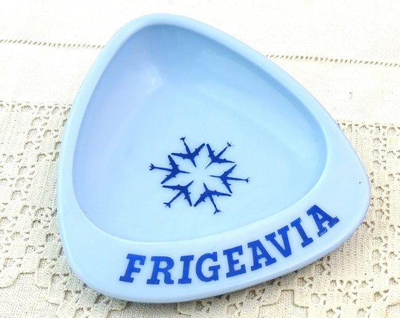 Vintage French 1950s Pale Blue Milk Glass Promotional Ashtray by Frigeavia, Mid Century Smoking Accessory from France, Upcycle Jewelry Tray