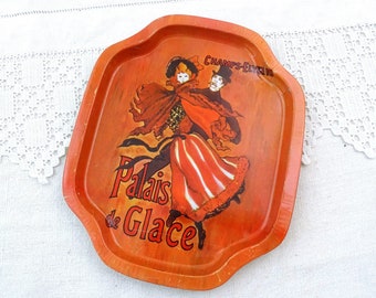 Small Vintage French Printed Metal Tray with Printed Picture by Toulouse Lautrec Palais des Glace Champs Elysees, Retro Parisian Home Decor