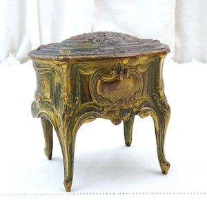 Antique French Worn Gold Plated Bronze Plated Ornate 4 Legged Jewelry Box, Retro Rococo Style Casket from France, Parisian Brocante Decor