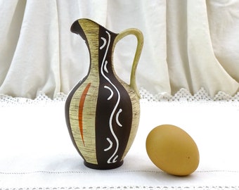 Small Vintage Mid Century West German Ceramic Vase 4831/15 with Chocolate Brown Yellow and White Pattern, Retro 1950s Berlin Home Decor