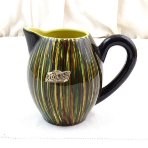 French Vintage Mid Century 1950s Hand Painted Ceramic Pitcher / Jug by St Clement in Green and Yellow, Retro 50s Studio Pottery Vase France