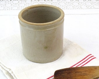 Vintage French Round Gray Salt Glaze Earthenware Crock Pot, Retro Pottery Sea Salt Storage Jar from France, Country Brocante Farmhouse Decor