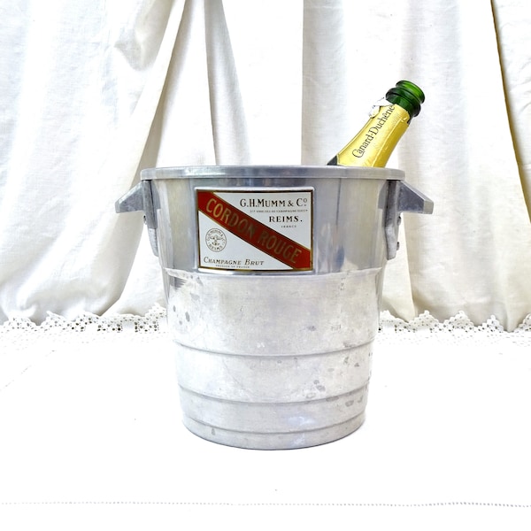 vintage Français G H Mumm and Co Cordon Rouge Champagne Ice Bucket avec 2 poignées latérales, Retro Barware Cooler de France, Accessoire pour vin blanc