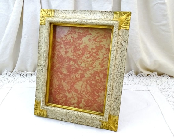 Large Vintage French Free Standing or Wall Mounted Portrait Frame in Gold and Beige, Hollywood Regency 1950s Style Picture Frame from France
