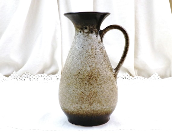 Vintage Steuler 714 / 20 Ceramic Vase with Brown Mottled Glaze, Mid Century West German Pottery Pitcher Jug Vase, 1960s 1970s Home Decor
