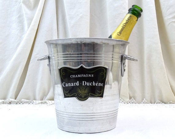 Vintage French Metal Champagne Ice Bucket By Canard Duchene with 2 Side Handles, Wine Bottle Chiller from France, Upcycled House Planter