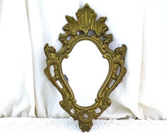 Small Vintage French Bronze Metal Framed Rococo Ornate Wall Mirror, Retro Hanging Looking Glass from France, Chateau Chic Bathroom Decor