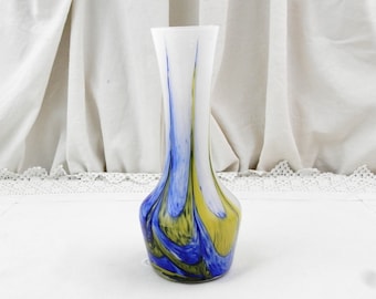 Vintage Mid Century 1960s Art Glass Opaline Colorful Swirling Art Glass Carlo Moretti Style Long Necked Flower Vase, 60s Italian Glassware