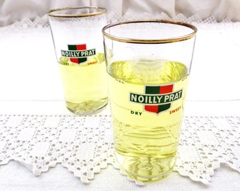 Pair French Vintage Noilly Prat Aperitif Drinking Glasses with Logo and Gold Band, 2 Clear Glass Tumblers from France, Collectible Beakers