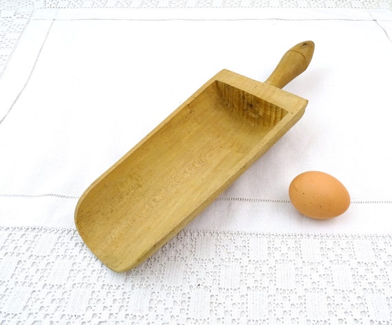 Large Antique French Wooden Bakers Flour Scoop, Retro Boulangerie Tool From France, Vintage Country Brocante Farmhouse Kitchen  Decor