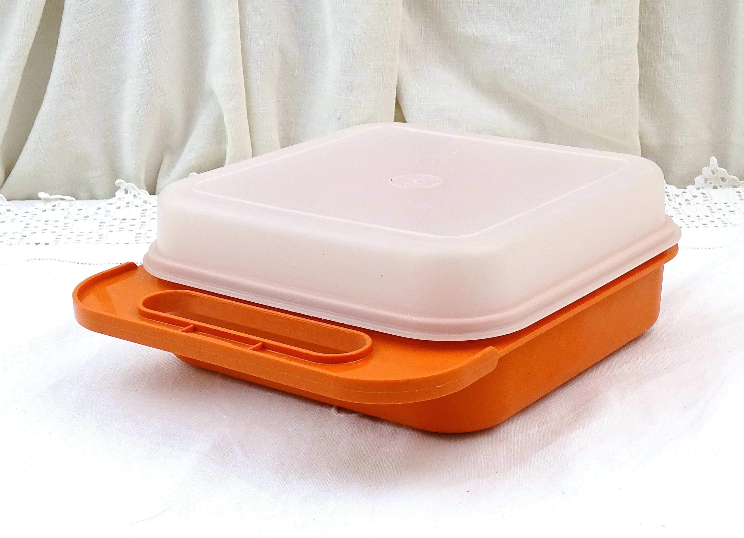 Vintage French Tupperware Bright Orange Lunch Box with Handle, Retro 1970s  Sandwich Holder for Child, Kids Meal Container from France