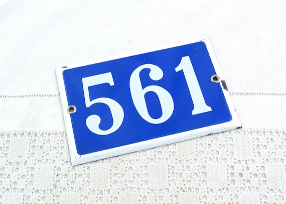 Vintage French Porcelain Enameled Metal House Sign in Blue and White Number 561, Enamelware Street Home France, Traditional Address Sign