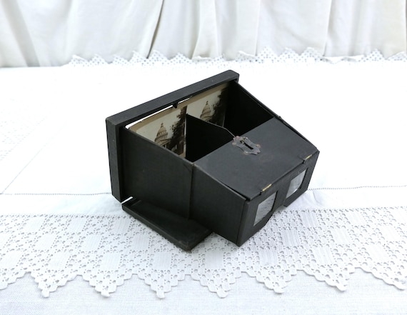 Antique French Folding 1870s Stereo Viewer with Card of the Pantheon in Paris, Vintage Victorian Stereoscope from France with Parisian View