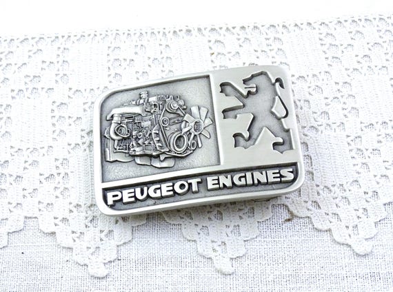 Vintage French 1980s Very Rare Peugeot Engines Pewter Belt Buckle from the 24 H du Mans, Retro Formula 1 Car Racing Memorabilia from Le Mans