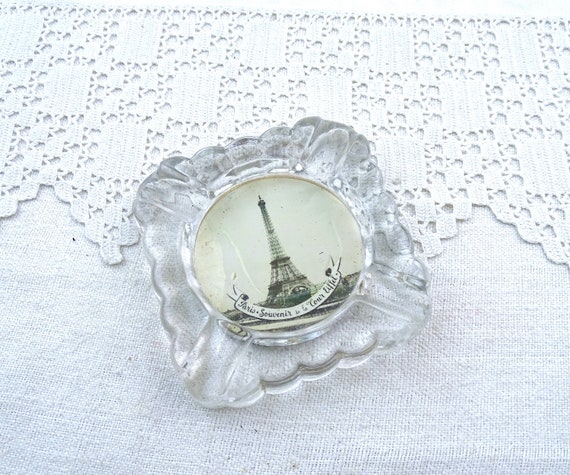 French Vintage Square Glass Ashtray with Black and White Photograph of the Eiffel Tower, Art Deco Style Upcycled Candle Holder from Paris
