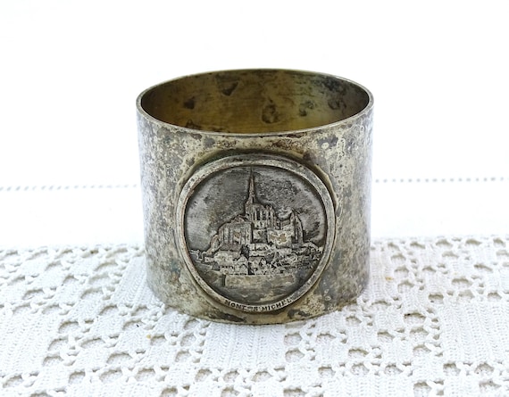 Vintage French Silver Plated Souvenir Napkin Ring from Mont Saint Michel in Normandy, Retro Tourist St Michael's Mount Memory from France