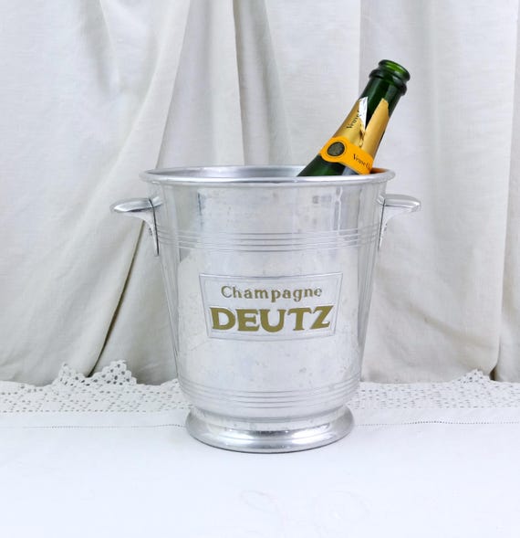 Vintage French Deutz Champagne Ice Bucket with 2 Side Handles, Retro Barware Cooler Chiller France, Celebration White Wine Accessory