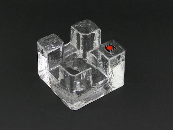 Vintage 1970s Wiesenthalhütte Tea Light Ice Glass Candle Holder Dish Warmer, Retro 80s European Chunky Glassware Germany, Minimalist Decor