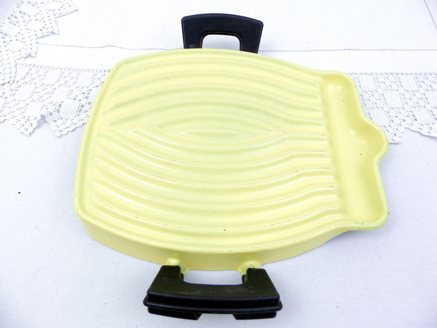 Vintage French Designer Bright Yellow Enameled Cast Iron Le Creuset Toastador Designed by