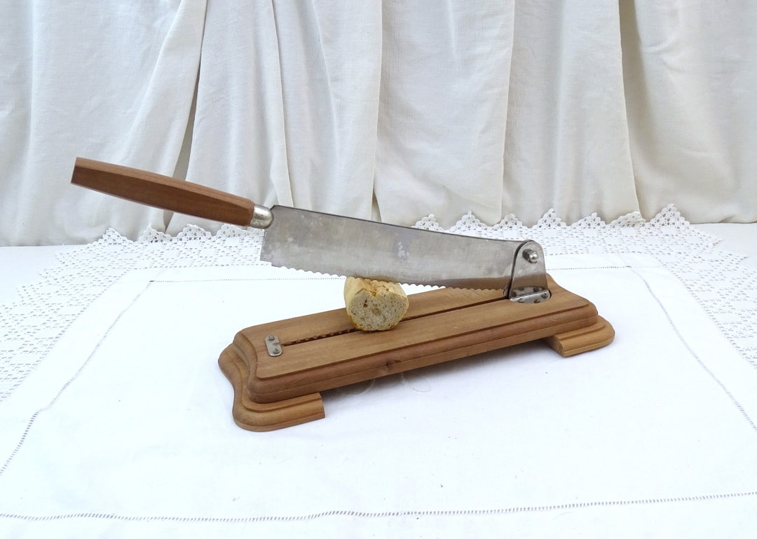 Vintage French Guillotine Bread Knife With Wooden Stand Etsy