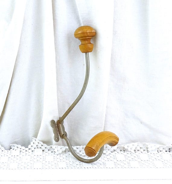 Large Antique French Unused Coat and Hat Wall Hook Wood and Metal, Retro Big Wooden Hanging Entrance Fixture, Bathroom Towel Rack France